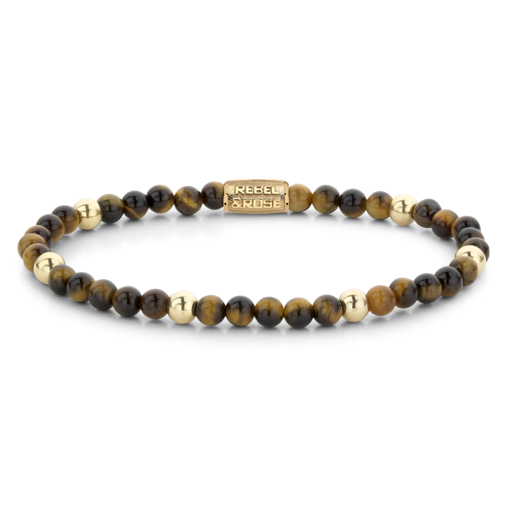 Bracelet en perles en or jaune ionisé de 18 ct, 4 mm, avec des perles de couleur noire et beige.