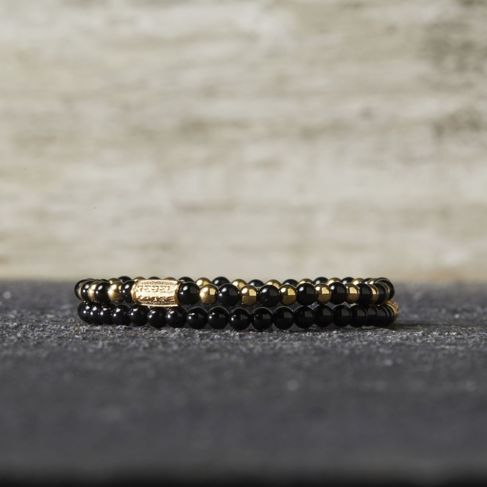 Mix Black Madonna - plaqué or jaune 18 ct - 4mm - bracelet perles pour femme