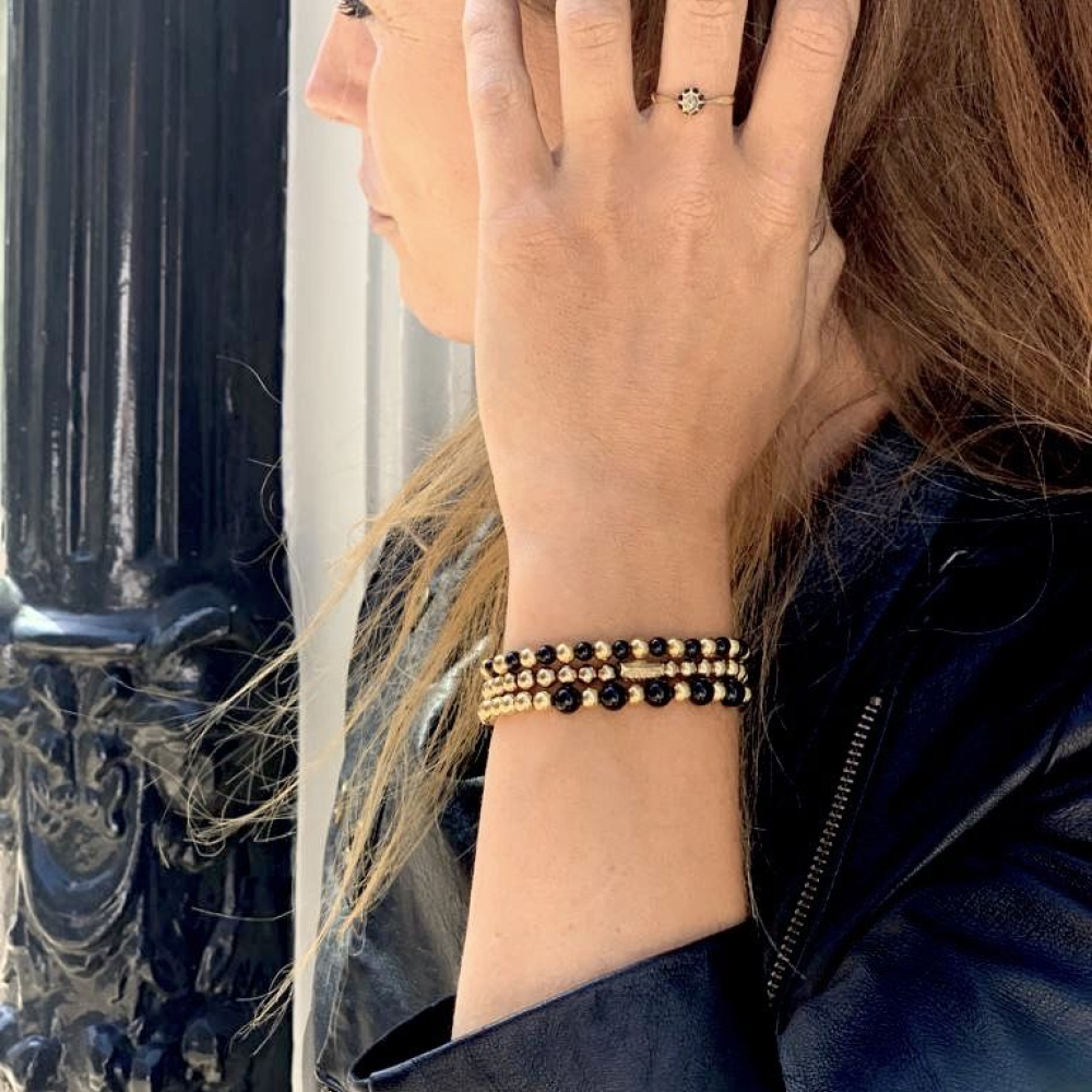 Mix Black Madonna - plaqué or jaune 18 ct - 4mm - bracelet perles pour femme