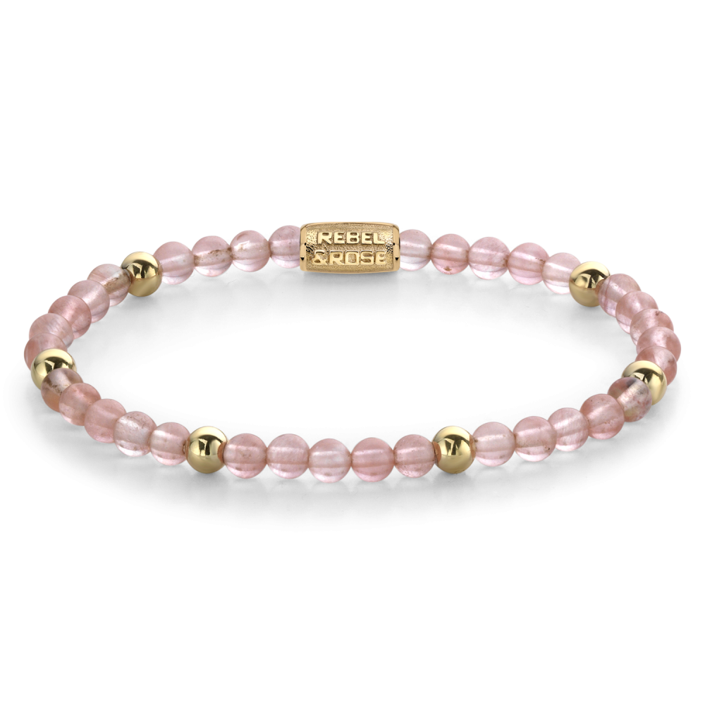 Bracelet en perles roses avec des éléments en or jaune ionisé de 18 ct.