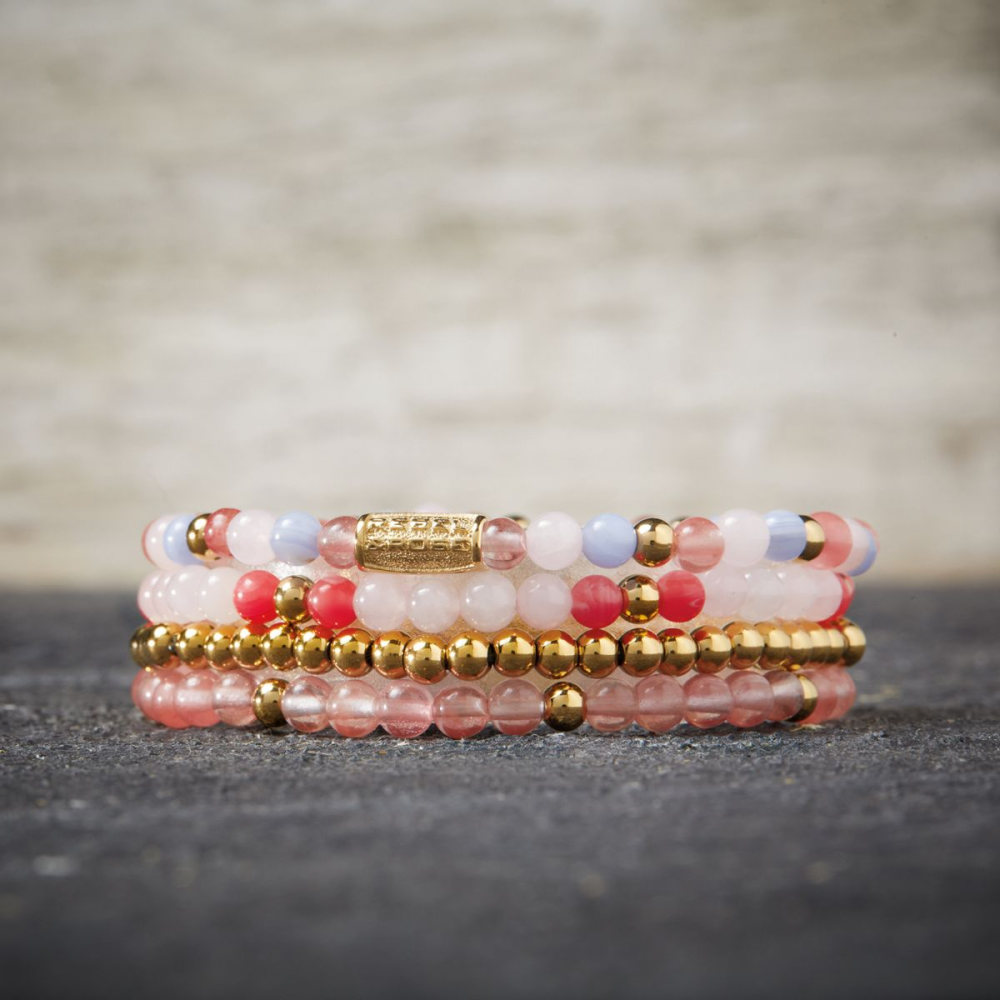 Cherry Rose - plaqué or jaune 18 ct - 4mm - bracelet perles pour femme