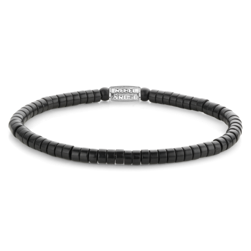 Bracelet noir en pierres de 4 mm avec fermoir en métal.