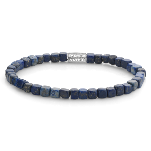 Bracelet en lapis-lazuli de 4 mm avec des perles cubiques et un fermoir en métal.