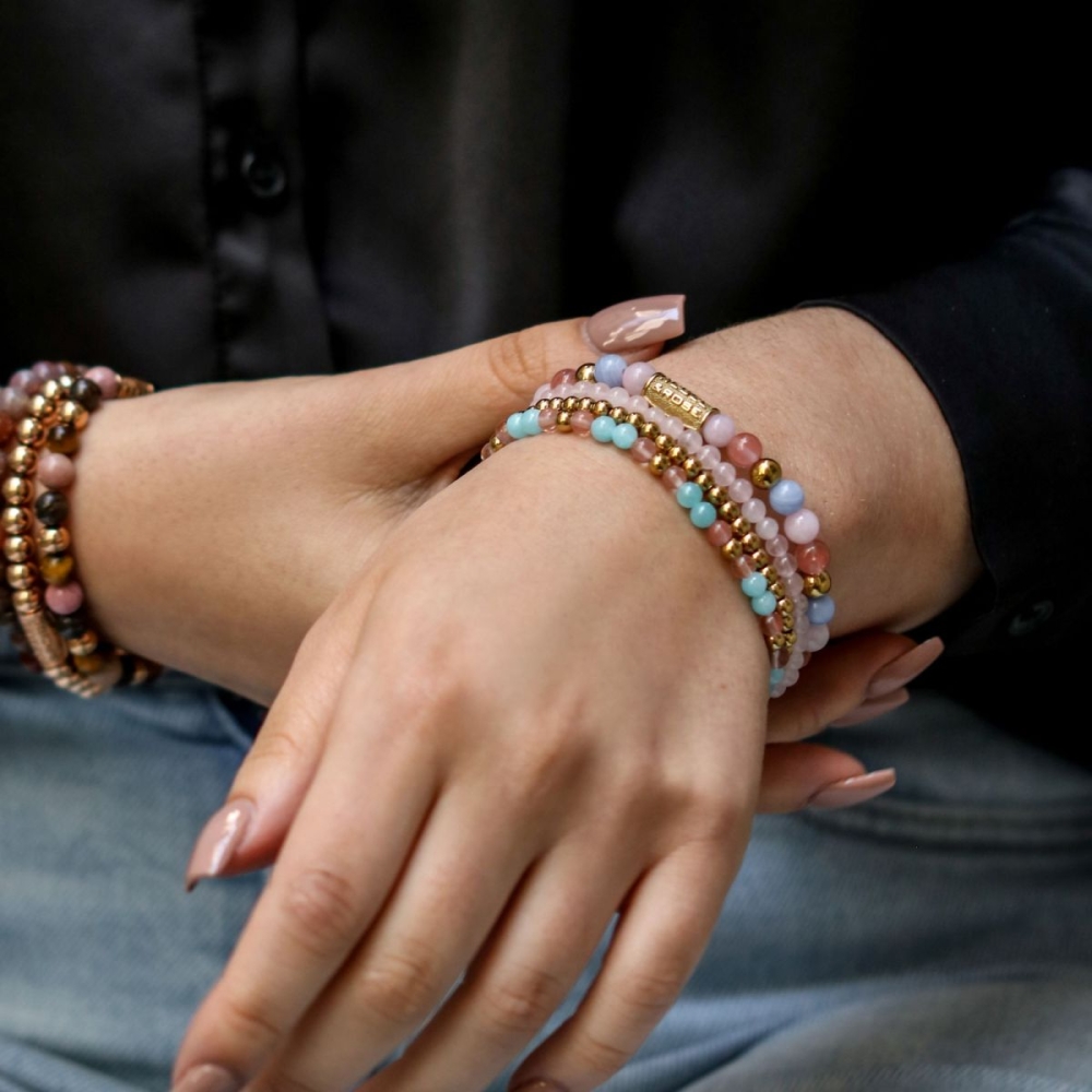 Bracelet en perles pour femme en or rose - 4mm