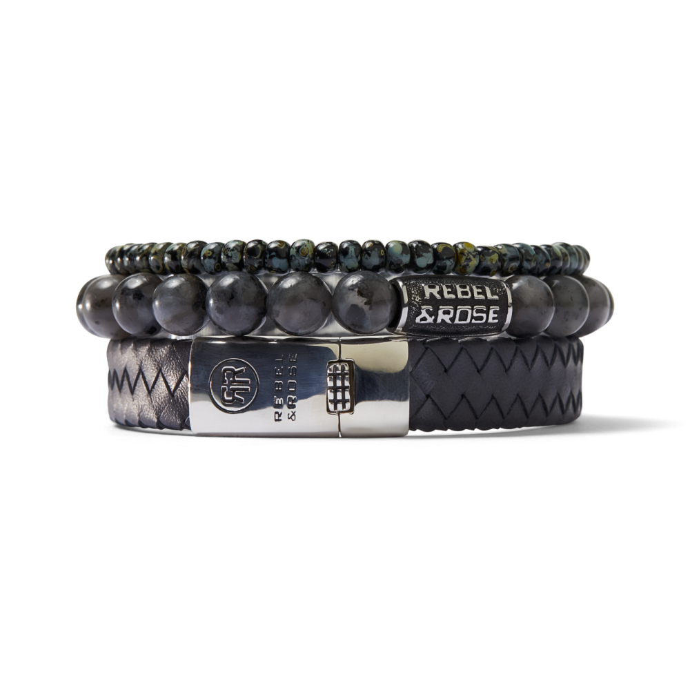 Bracelet en perles pour homme en verre noir léopard - 4mm