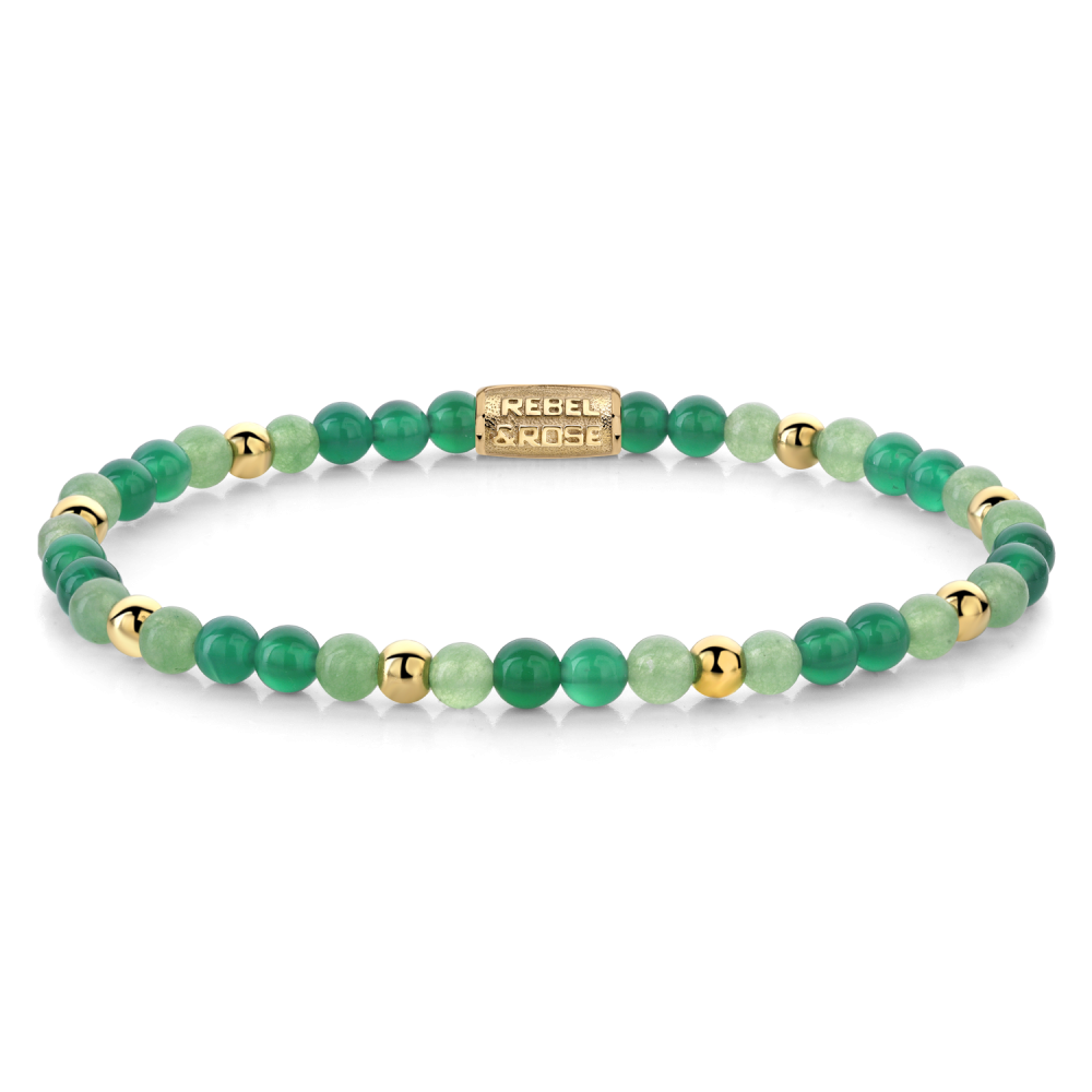 Bracelet en perles vertes avec des détails en or jaune ionisé de 18 ct.