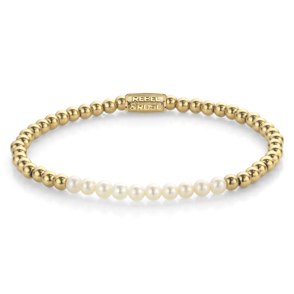 Bracelet en perles blanches et perles dorées, 4 mm, pour femmes.