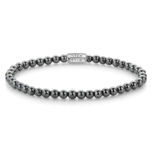 Bracelet en perles argentées grises de 4 mm avec fermoir en métal.