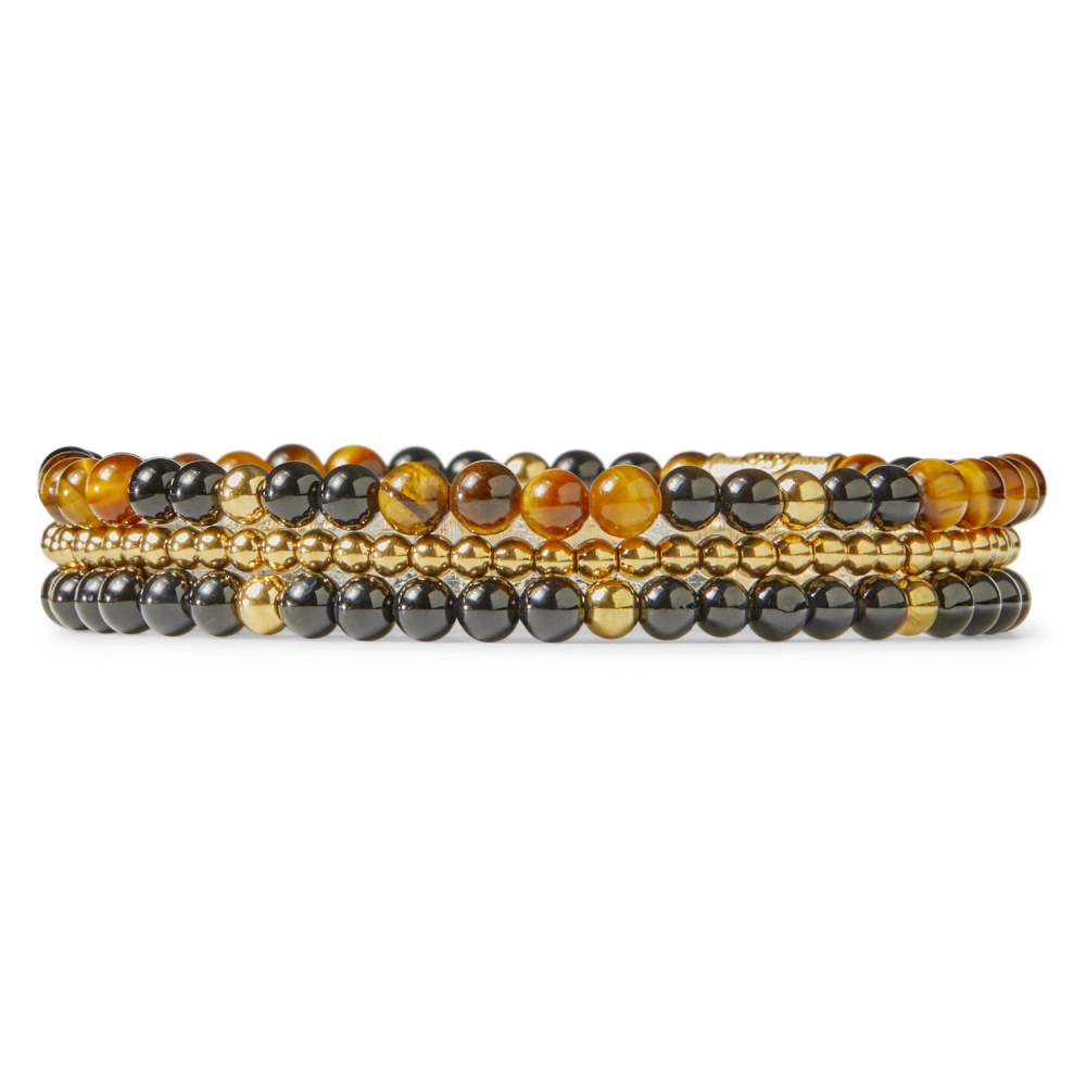 Mix Tiger Black - plaqué or jaune 18 ct - 4mm - bracelet perles pour femme