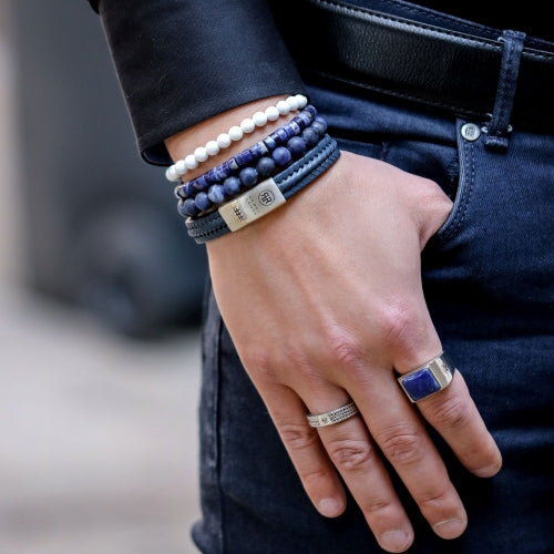 Bracelet en cuir pour homme 925 Navy Twisted