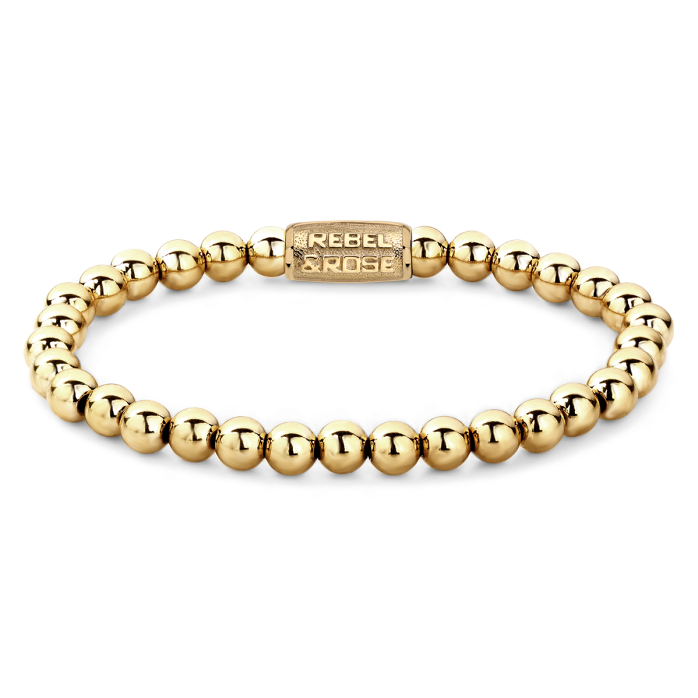 Bracelet en or jaune de 6 mm avec des perles brillantes et un fermoir en métal.