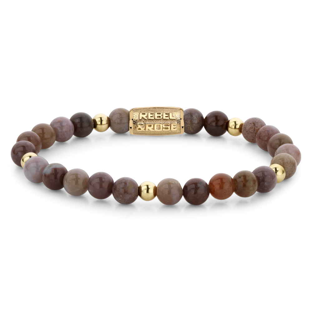 Bracelet en perles avec des perles en pierre naturelle et des éléments en or jaune ionisé de 18 ct.