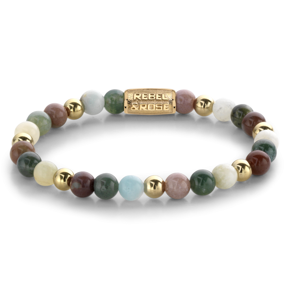 Bracelet en perles multicolores avec des éléments en or jaune ionisé de 18 ct.