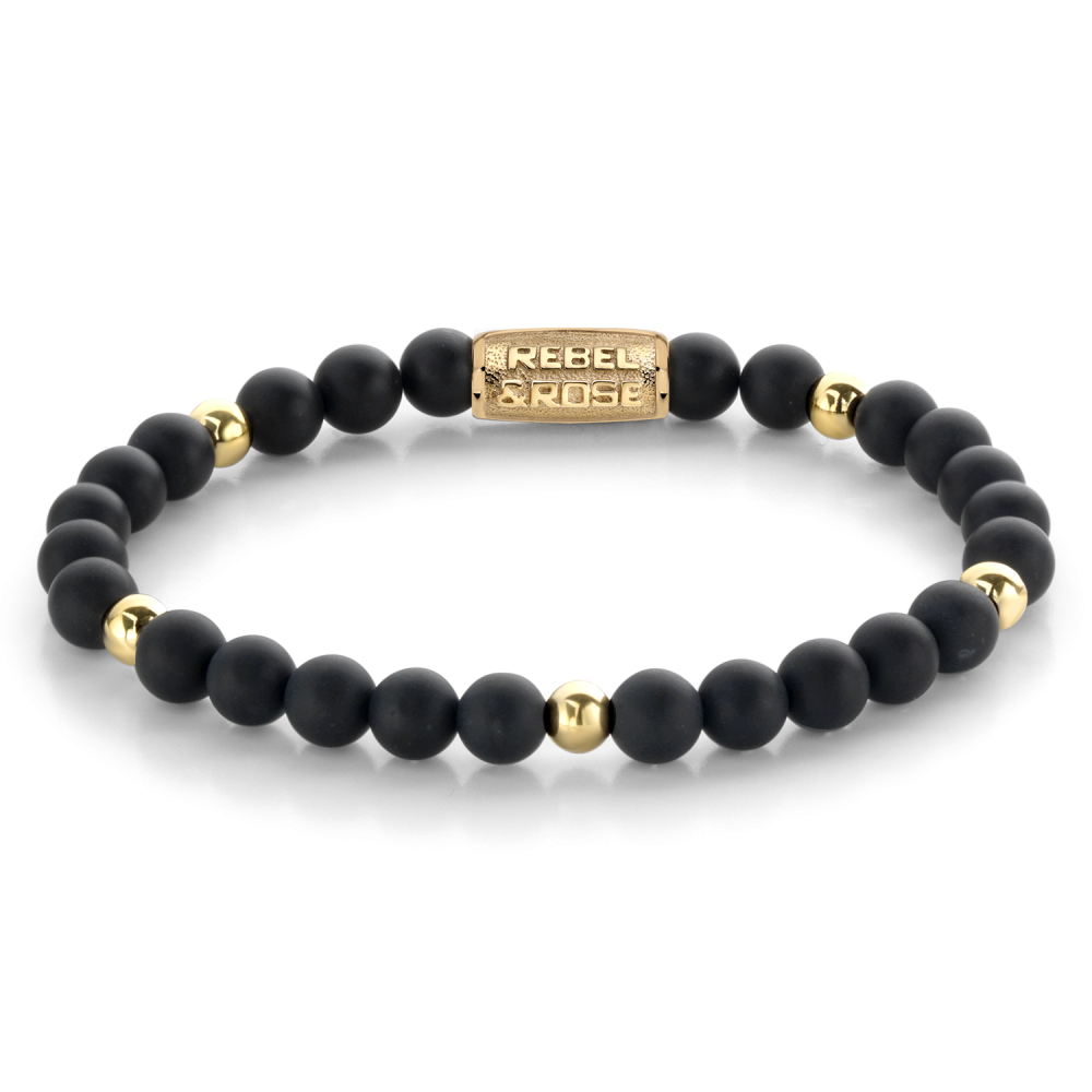 Bracelet en perles noires mates avec des détails en or jaune ionisé de 18 ct.
