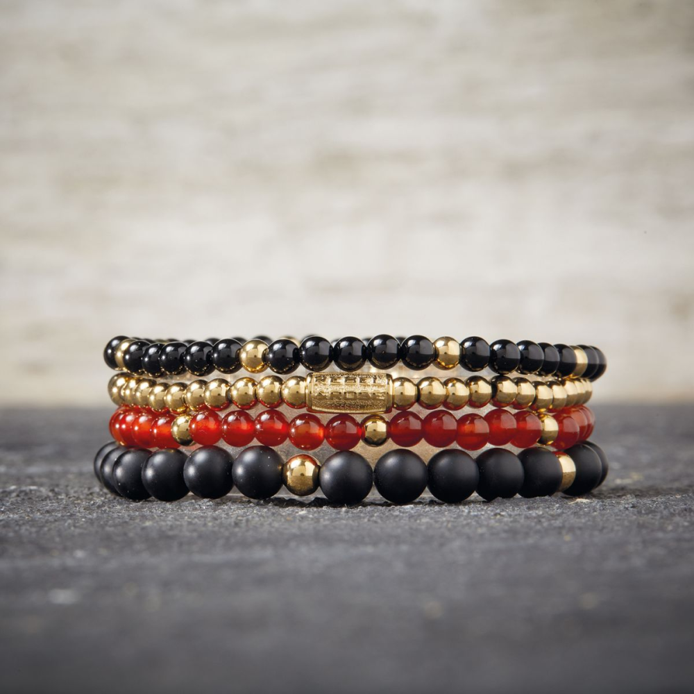 Bracelet en perles pour femme - or jaune plaqué 18 ct - 6mm - Matt Black Madonna