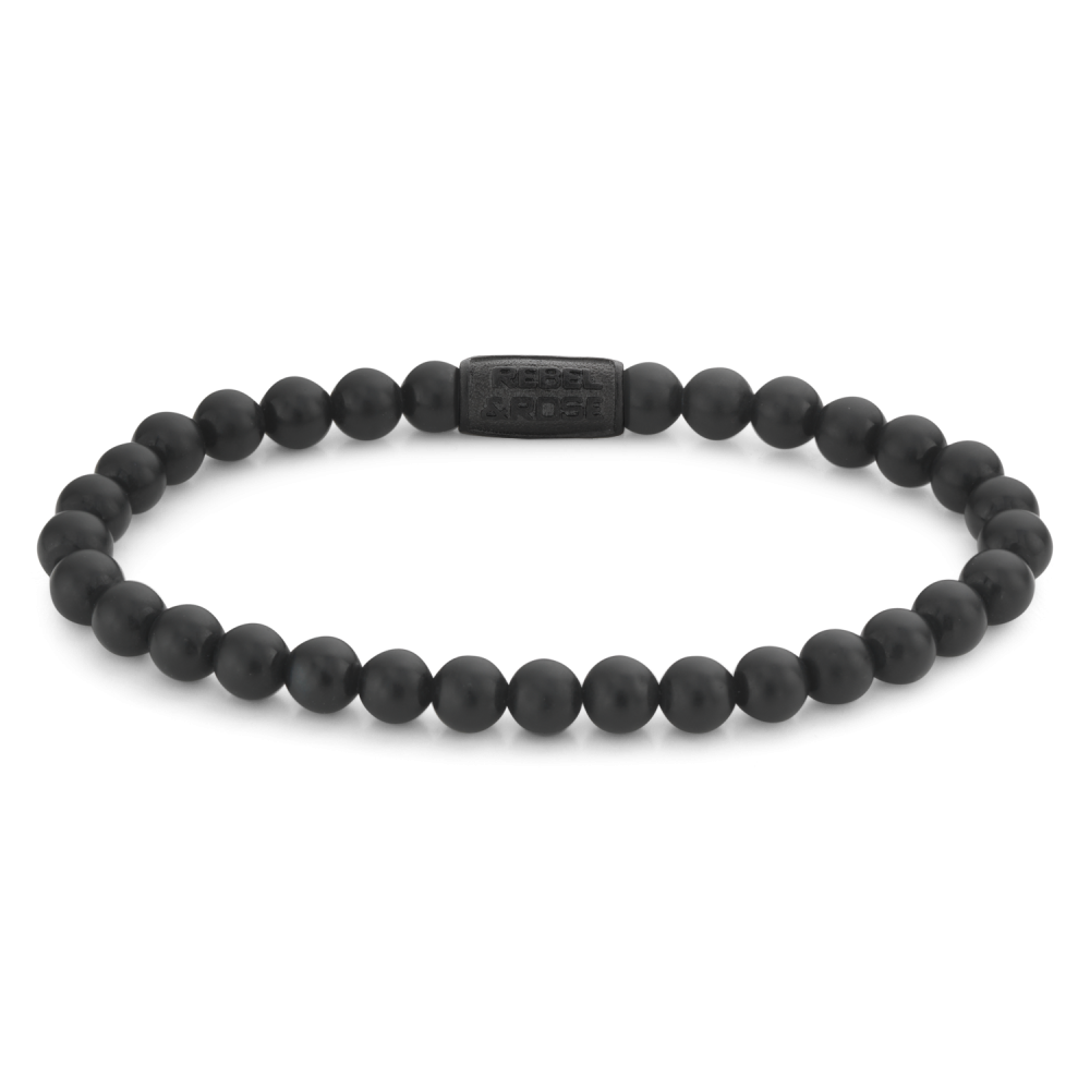 Bracelet en perles noires de 6 mm avec fermoir en métal.
