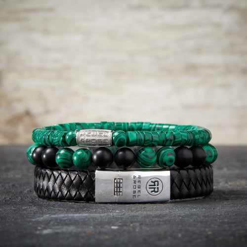 Bracelet en cuir pour homme tressé plat 925 noir