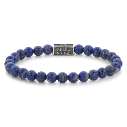 Bracelet en pierres bleues avec un fermoir en métal argenté.