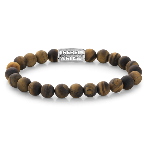 Bracelet en perles de 8 mm en œil de tigre avec un fermoir en métal argenté.