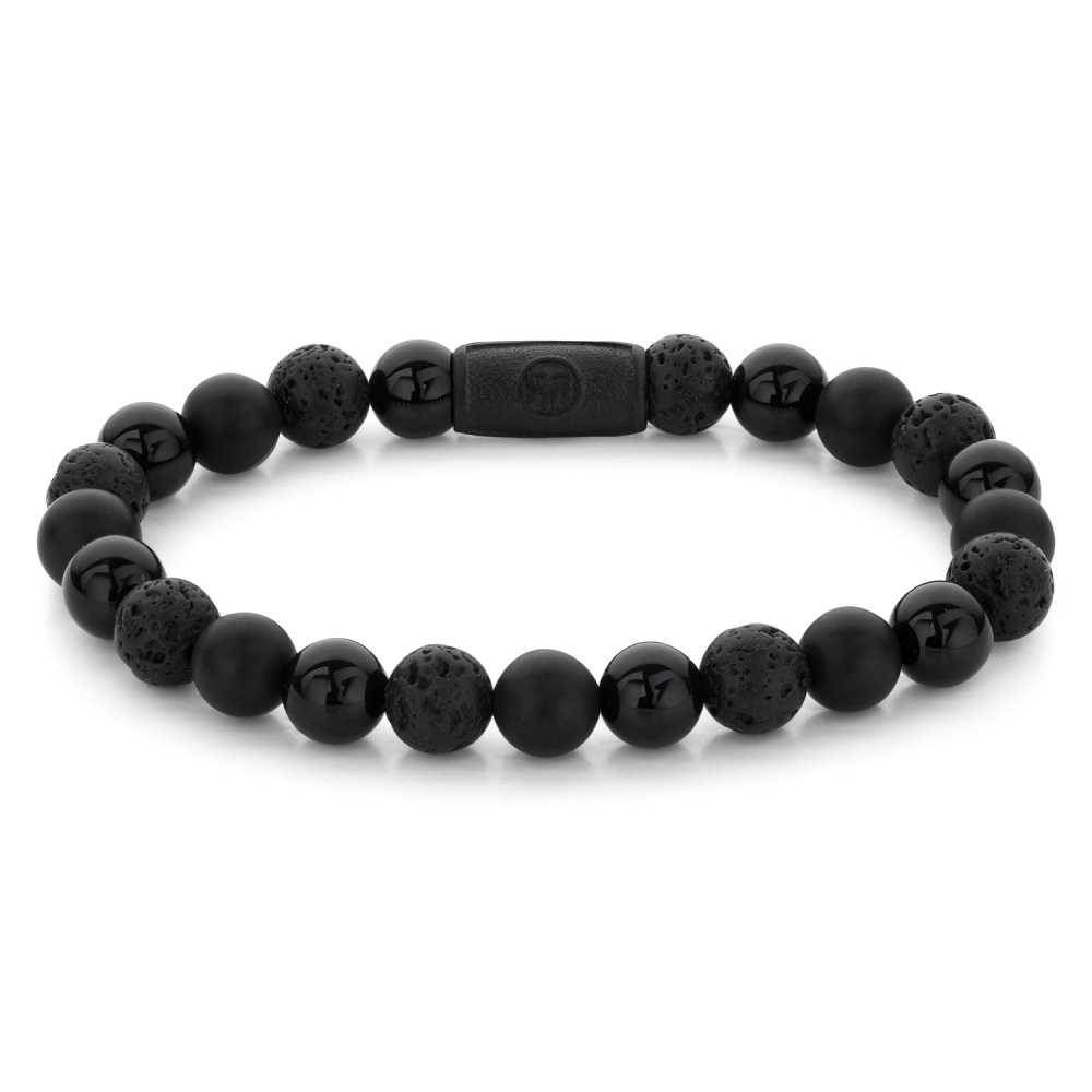 Bracelet en perles noires de 8 mm avec des perles en lave et en onyx.