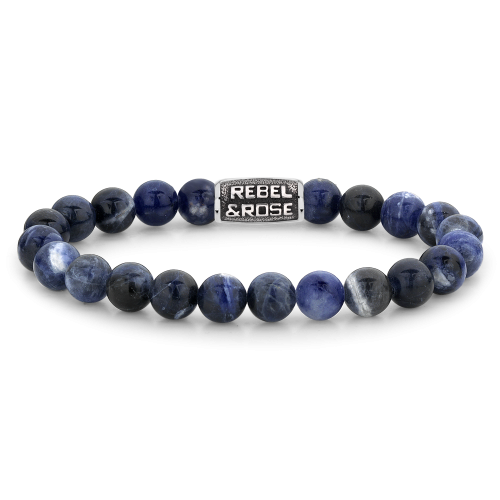 Bracelet en perles de 8 mm, en bleu nuit vintage, avec un fermoir en acier inoxydable.