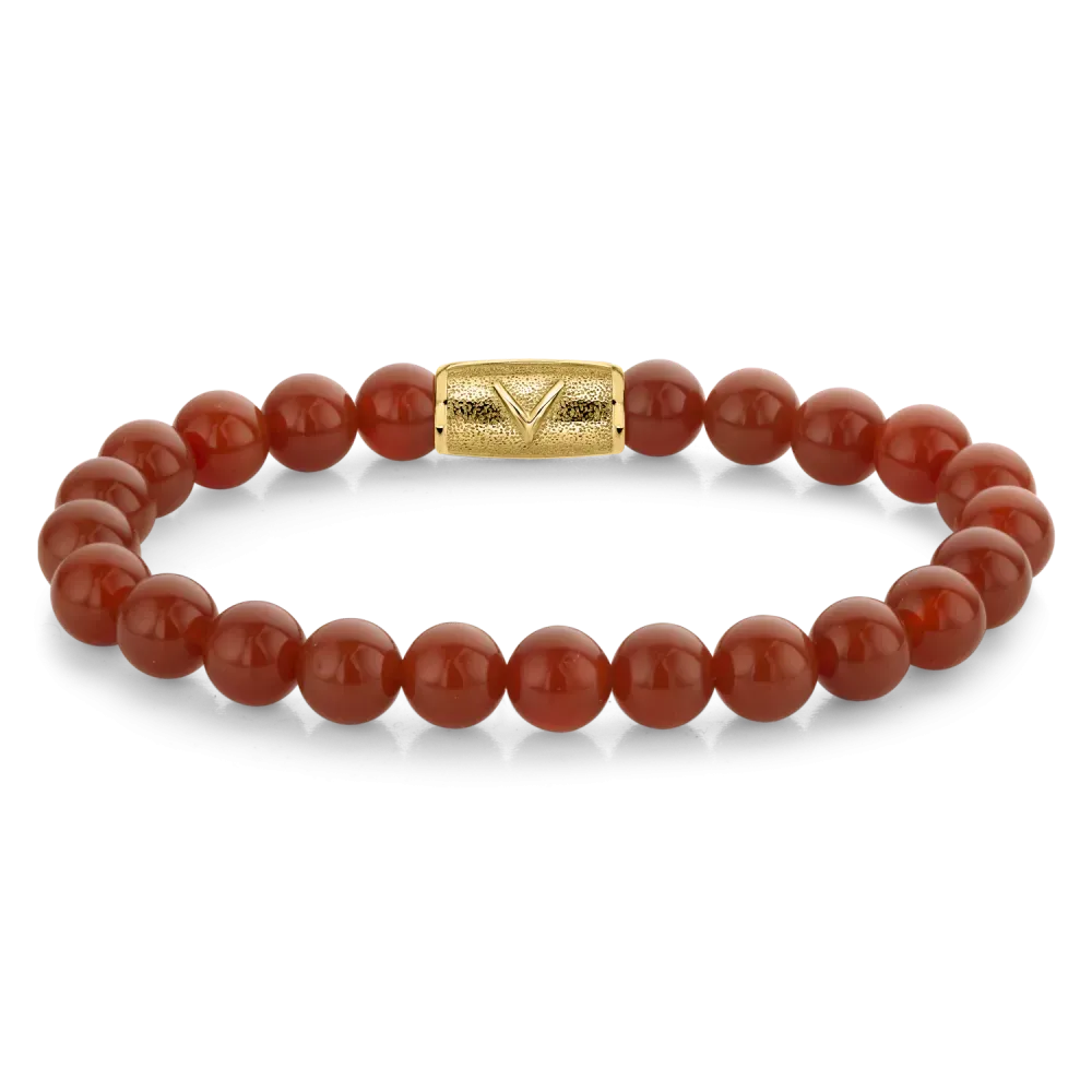 Bracelet en agate rouge de 8 mm avec un fermoir en or jaune.