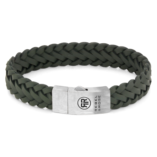 Bracelet en cuir tressé mat gris avec fermoir en acier inoxydable.