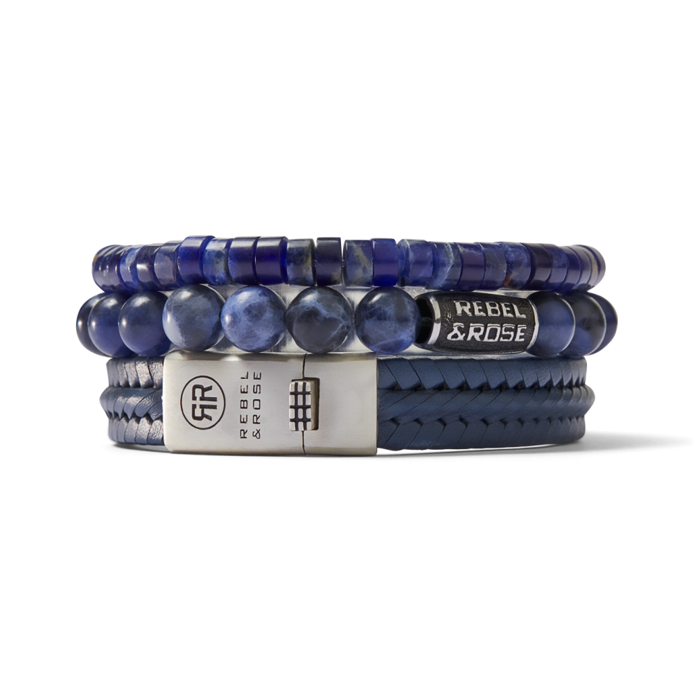 Bracelet en cuir pour homme 925 Navy Twisted