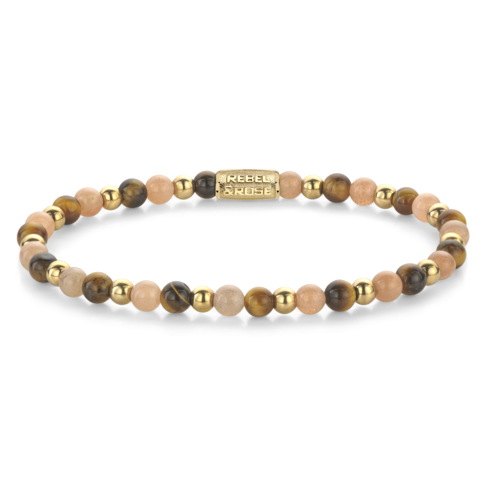 Bracelet en perles avec des perles en pierres naturelles et des éléments en or jaune ionisé de 18 ct.