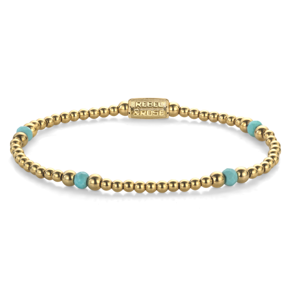 Bracelet en perles dorées avec des perles turquoise de 4 mm.
