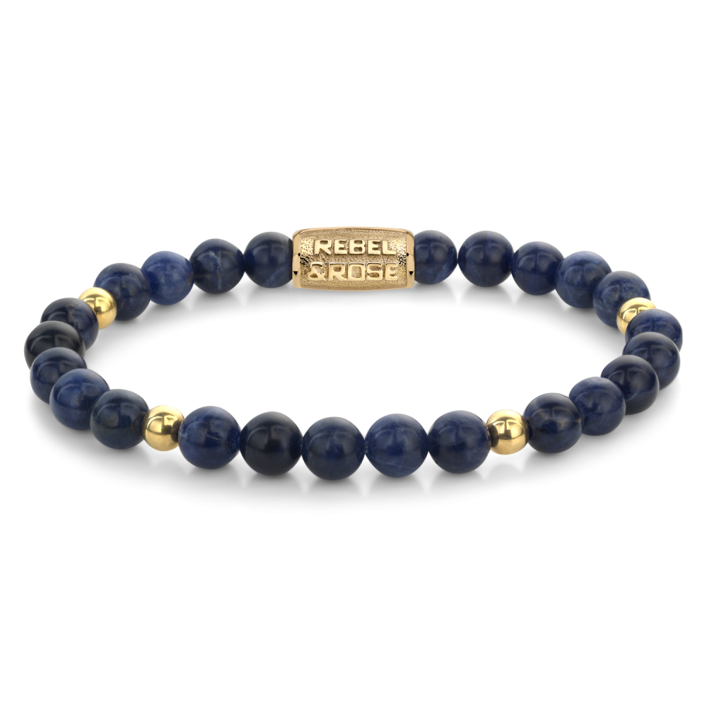 Bracelet en perles de couleur bleu nuit avec des accents en or jaune ionisé de 18 ct.