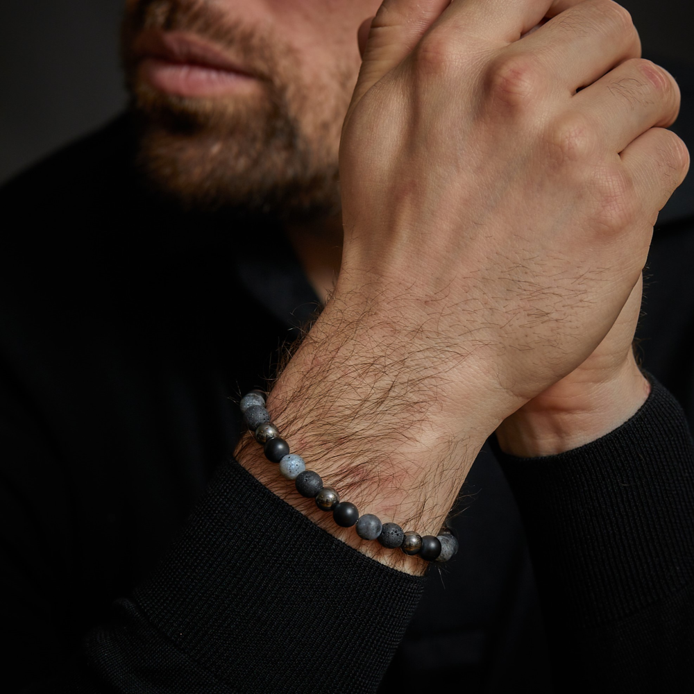 Bracelet en perles pour homme 8mm Grey Rocks Vintage