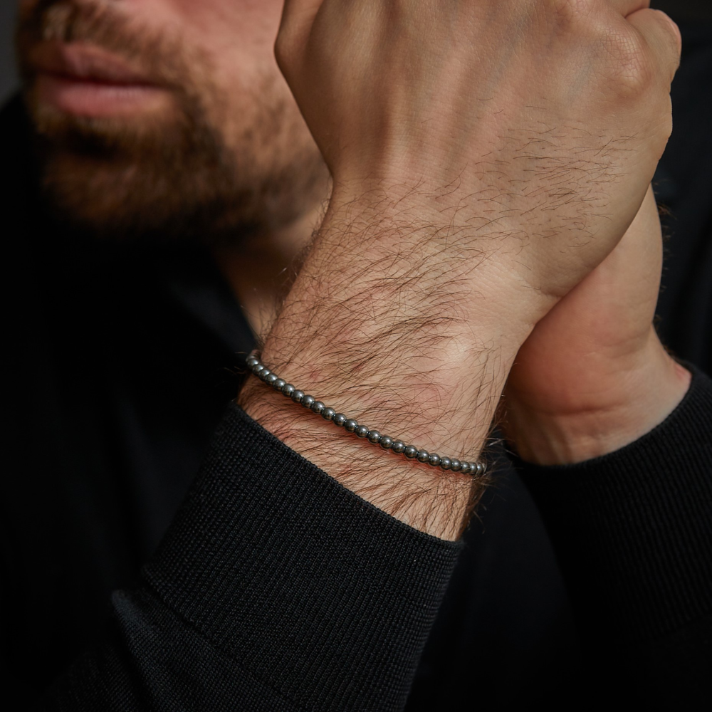 Bracelet en perles argenté gris - 4mm - pour homme