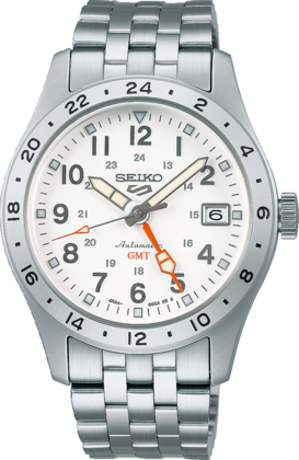 Montre pour homme Seiko avec bracelet en acier inoxydable, cadran blanc et aiguilles argentées.