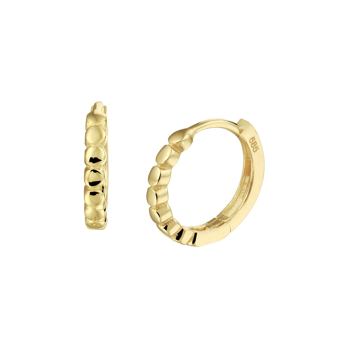 Boucles d'oreilles en or jaune 14K avec un design texturé et arrondi.