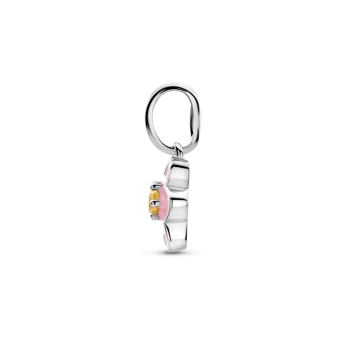 Pendentif en argent avec fleur émaillée et zircone jaune – 12 x 8 mm