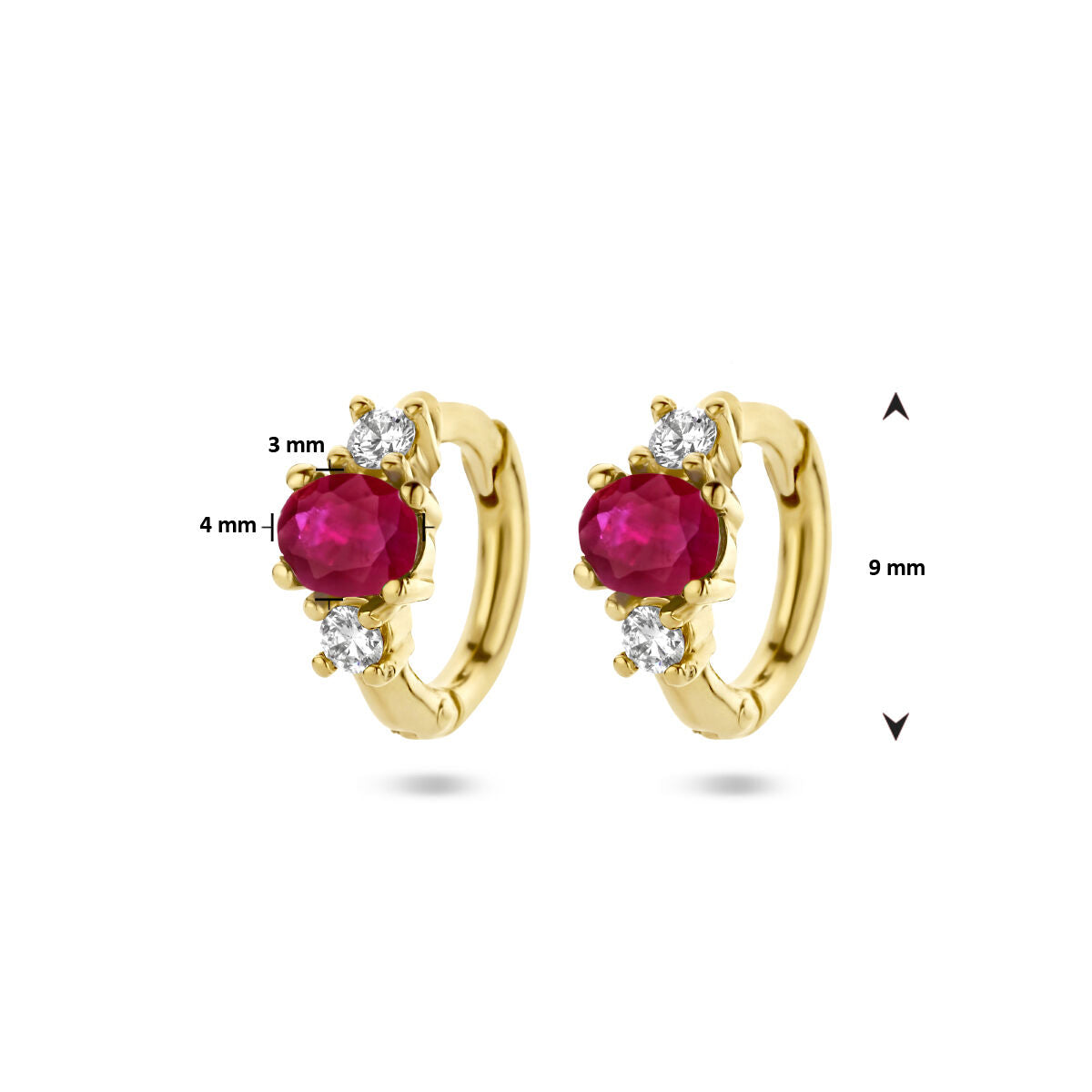 créoles rubis et diamant 0.10ct (2x0.05ct) h si or jaune 14K