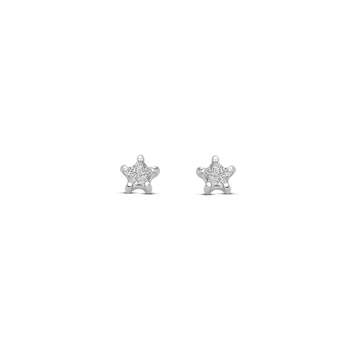 Boucles d'oreilles en forme d'étoile avec zirconia, en argent rhodié, mesurant 3,5 mm.