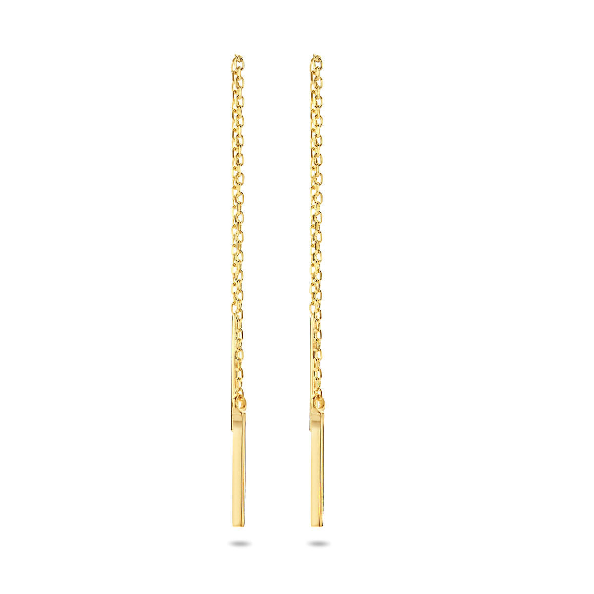Boucles d'oreilles en or jaune 14K avec des barres suspendues.