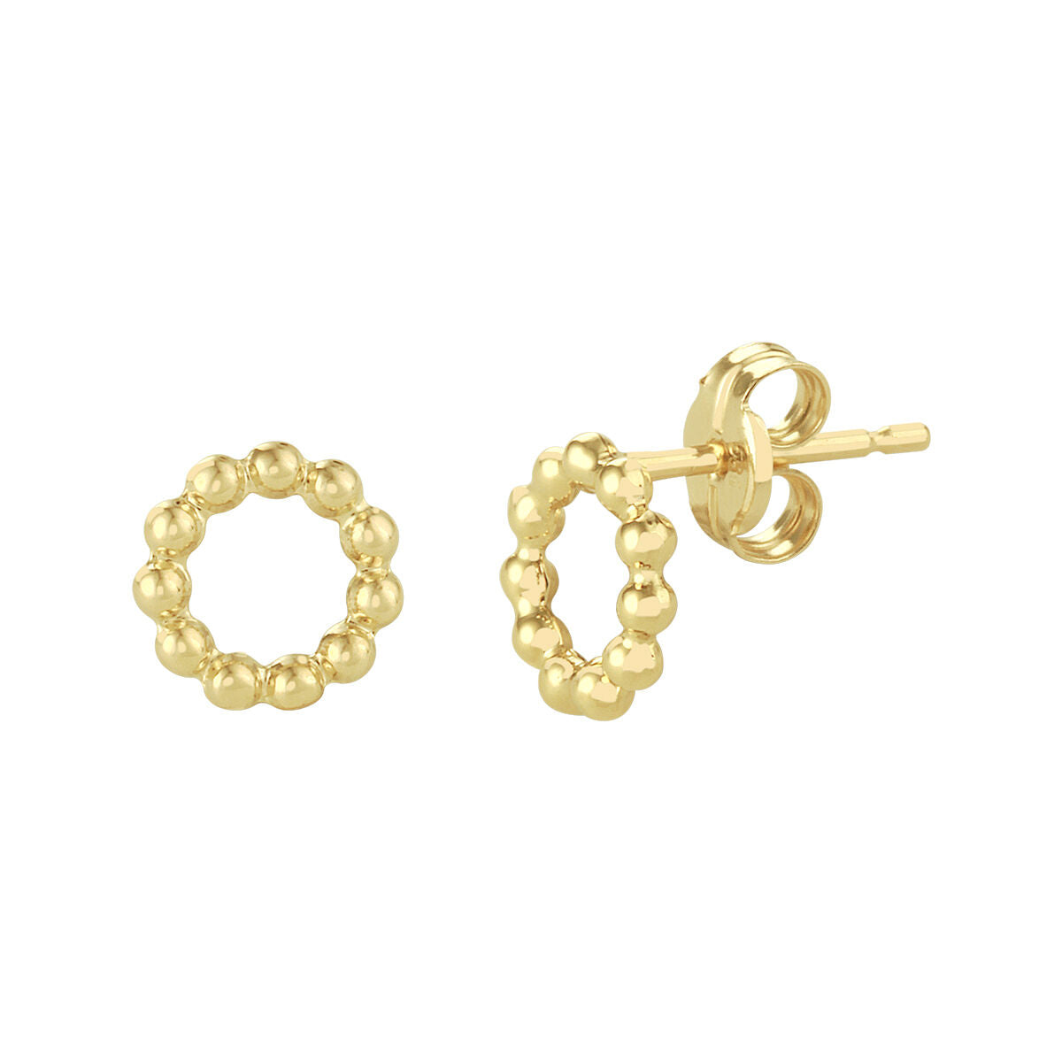 Boucles d'oreilles en or jaune 14K, forme ronde avec des petites billes.