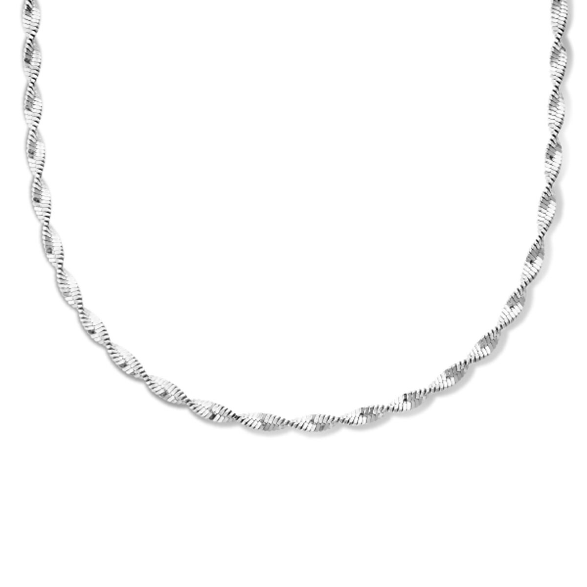 Collier en argent rhodié de 2,7 mm, longueur de 42 + 3 cm, avec un design torsadé.