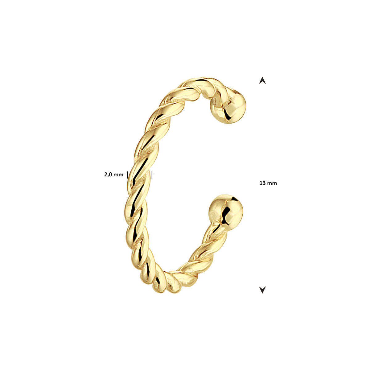 earcuff torsadé 1 micron plaqué or jaune