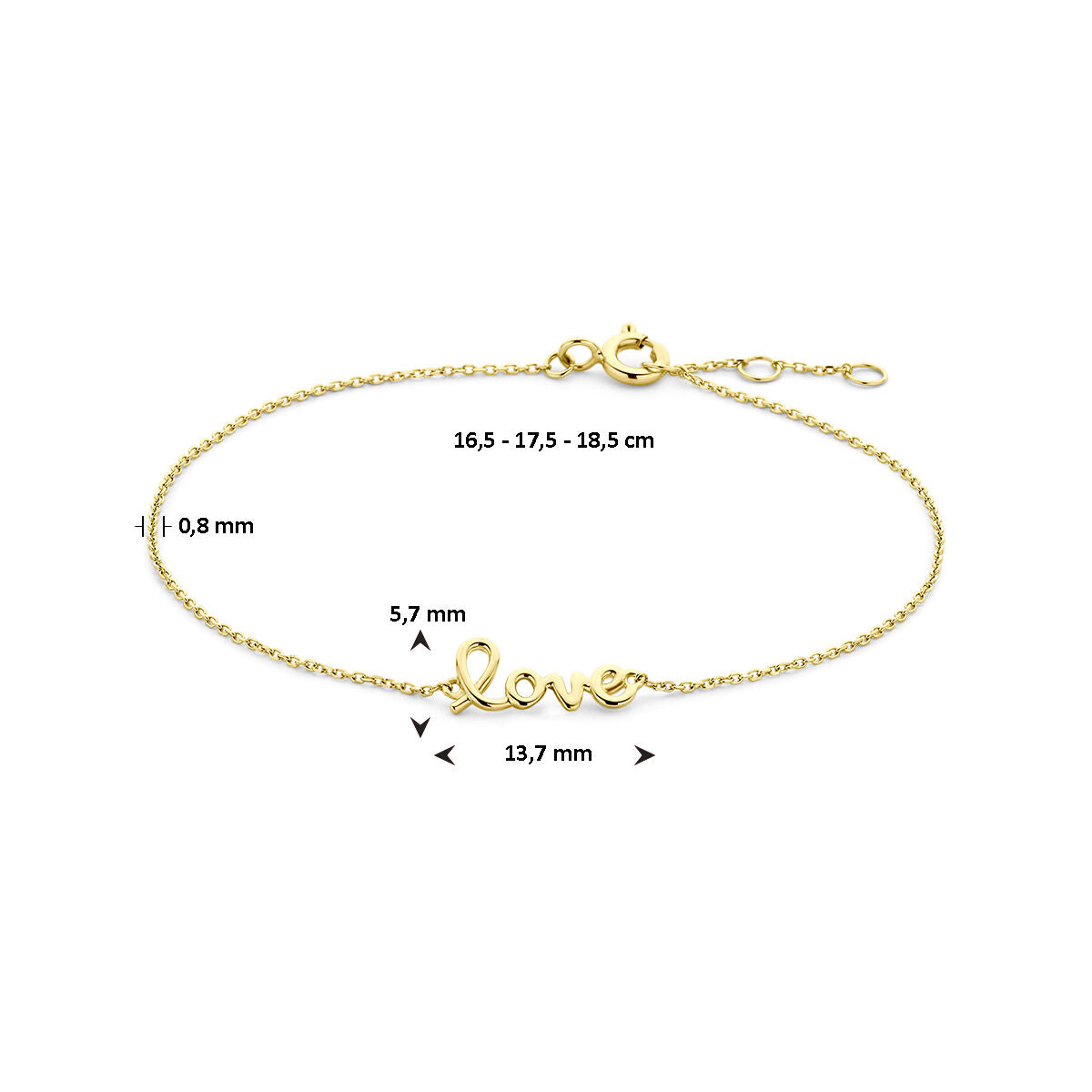 bracelet love 16,5 – 17,5 – 18,5 cm or jaune 14K