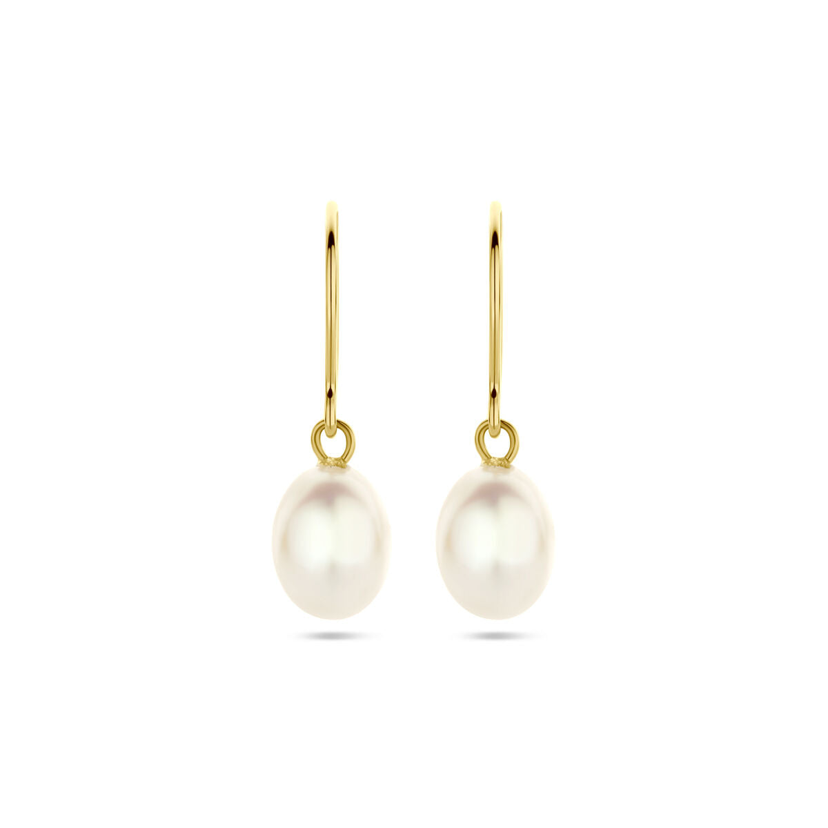 Boucles d'oreilles en or jaune 14K avec perles blanches de 24 mm.