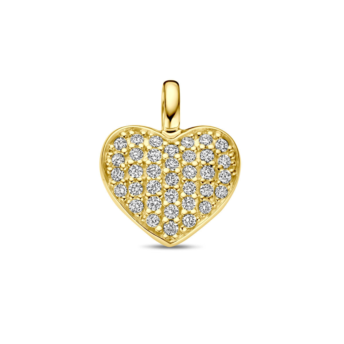 pendentif en forme de cœur en or jaune 14K avec diamants brillants.
