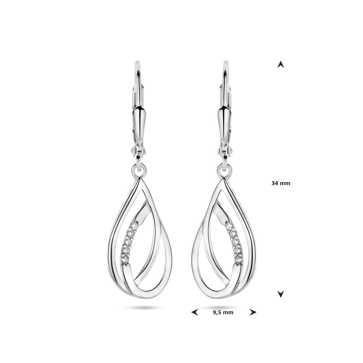 Boucles d'oreilles goutte zircone brisur crochet 34 mm argent rhodié