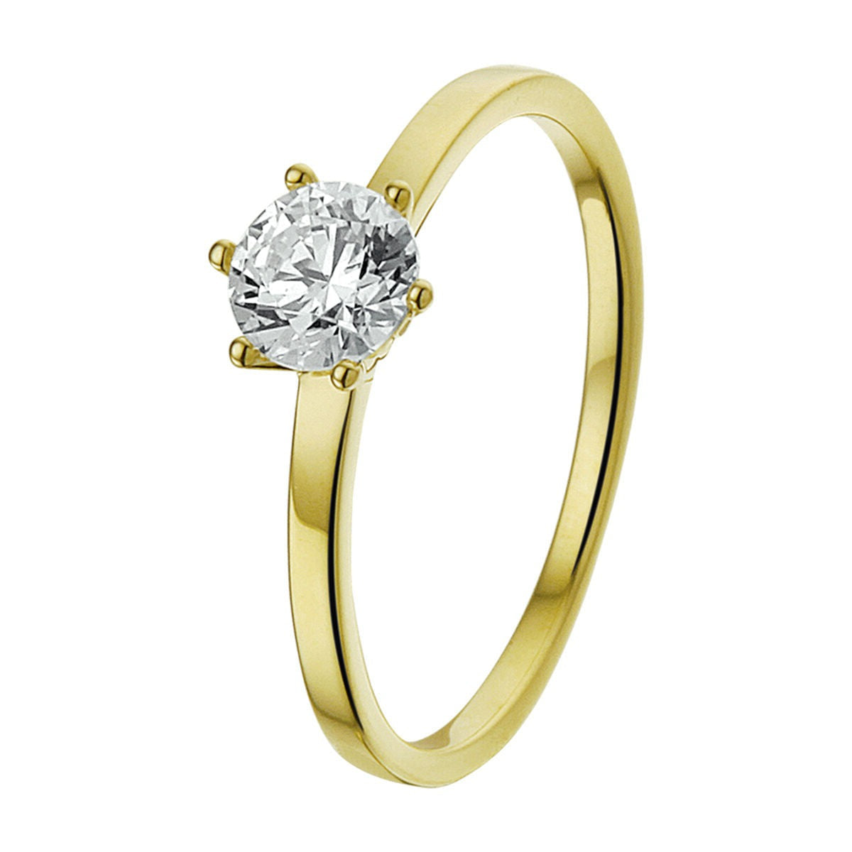 Bague en or jaune 14K avec un zirconium rond serti.