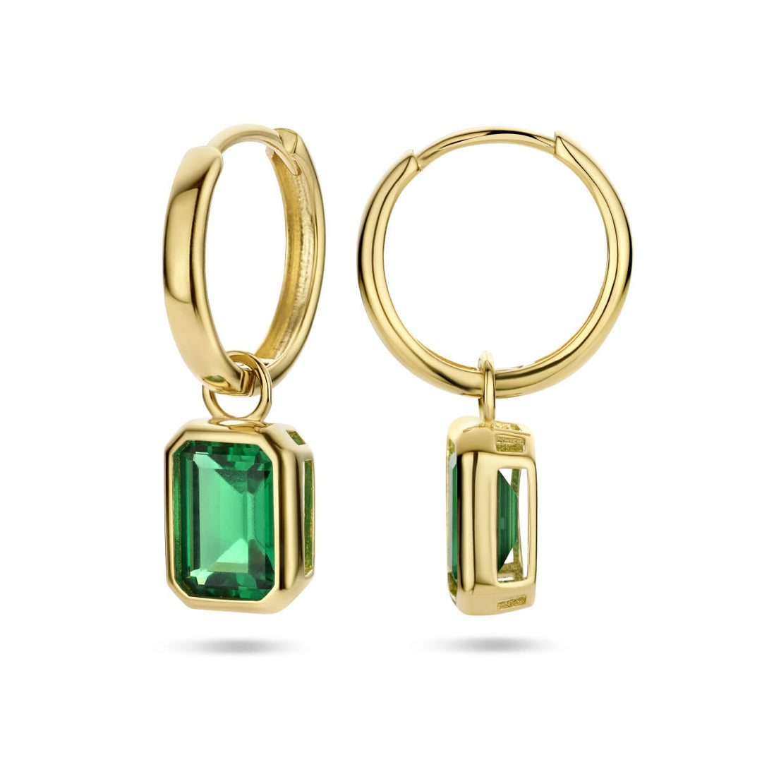 klapoorringen hanger groen zirkonia 14K geelgoud