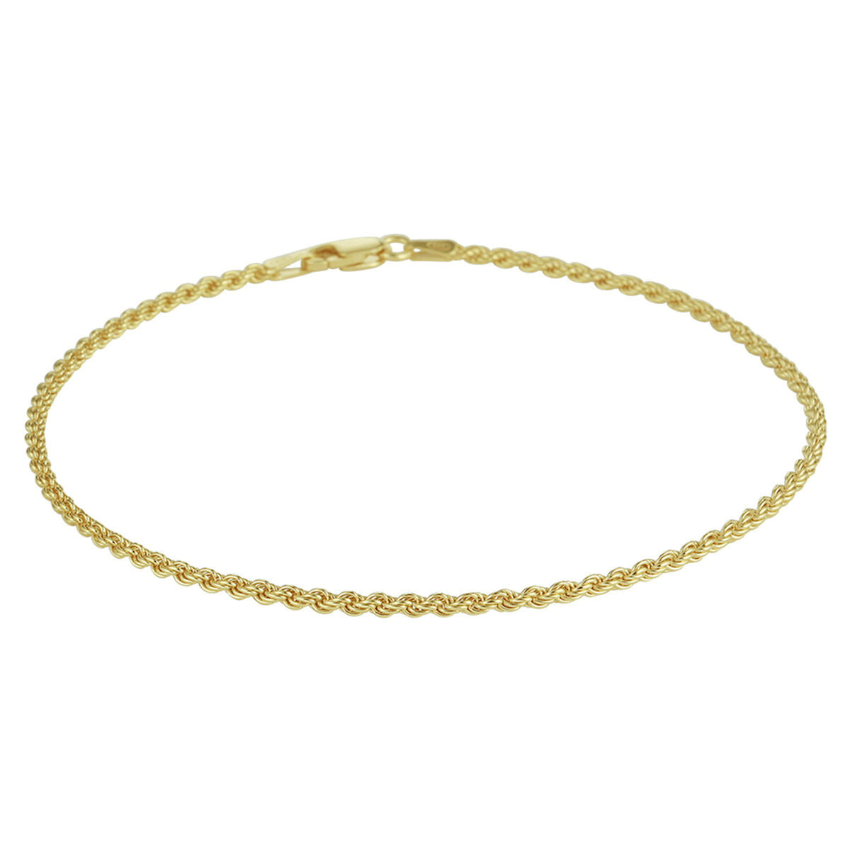 Bracelet en cordon de 2 mm, 24 cm, en argent doré 3 microns, finition brillante.