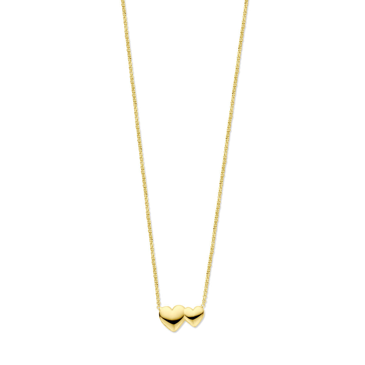 Collier en argent 3 microns doré avec deux cœurs entrelacés.